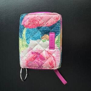 Vera Bradley Grab & Go Wallet Super Bloom Quilted Fabric Colorful Key Zip Snap